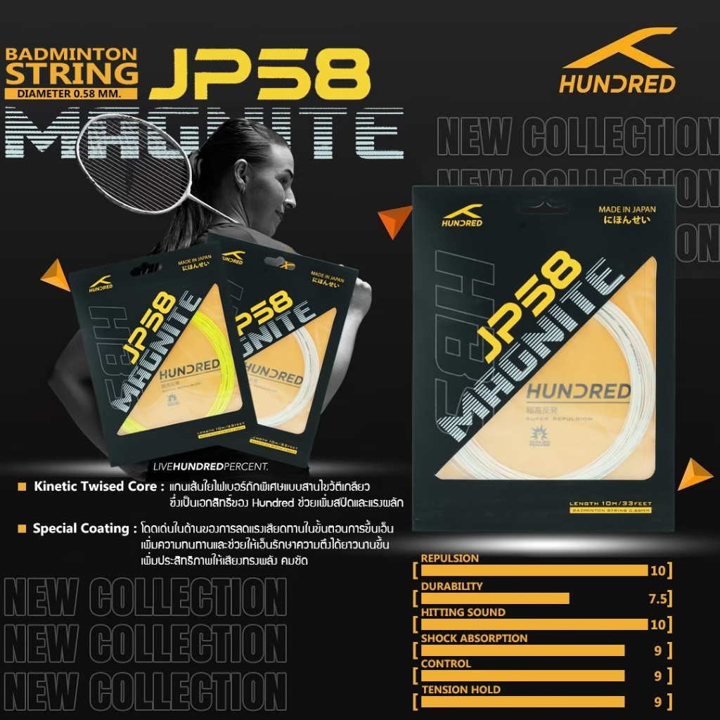 HUNDRED​ JP58 (HBAA-4M009) STRING เอ็นแบดมินตัน