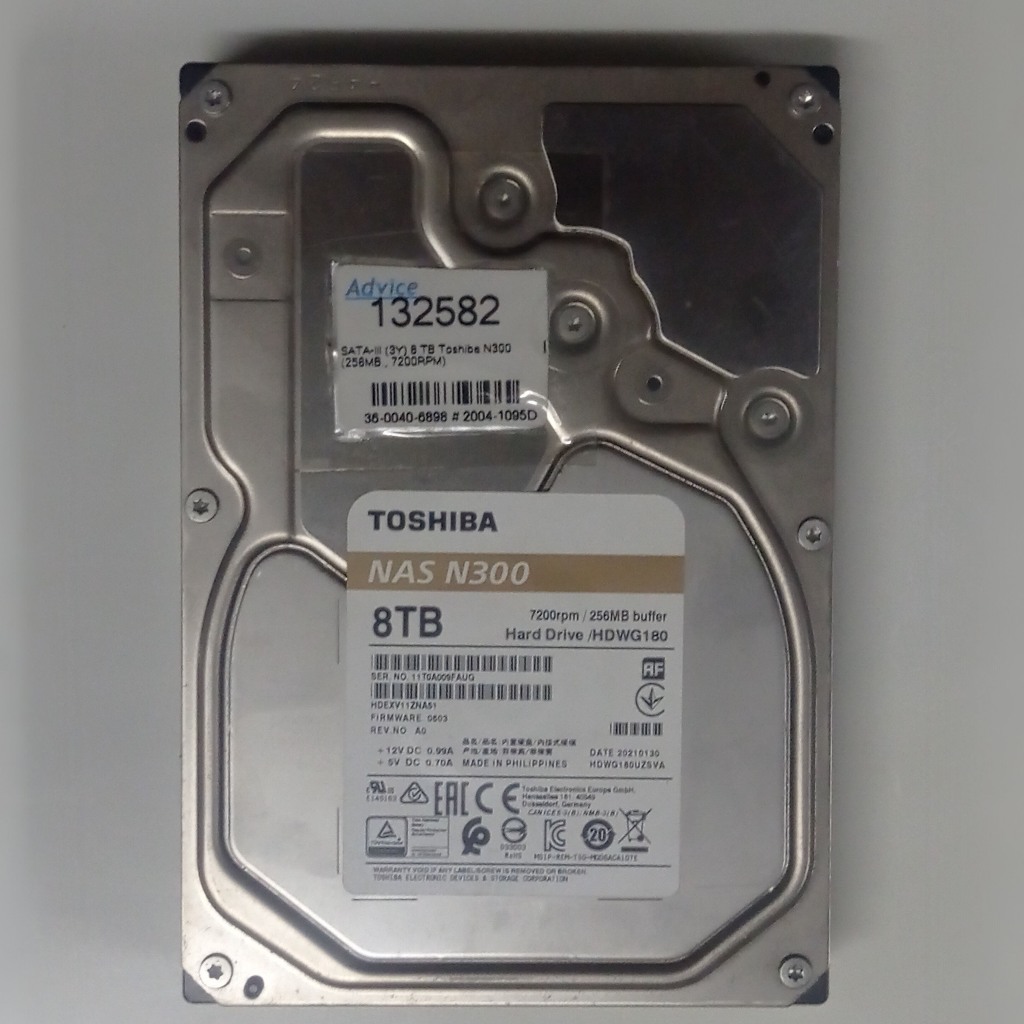 Toshiba NAS HDD 8TB  N300 (256MB., 7200RPM, HDWG180UZSVA) มือ 2