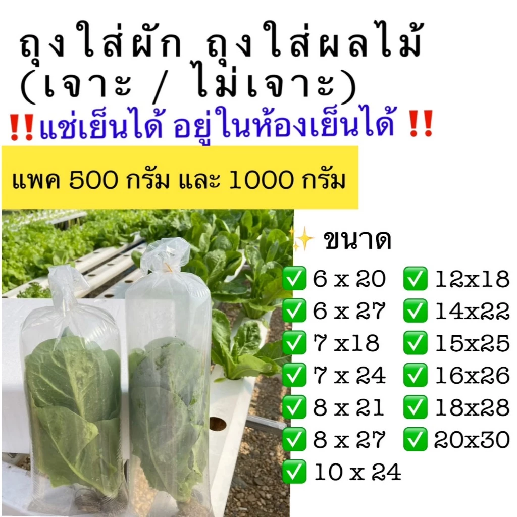 🛍️ถุงใส่ผัก ผลไม้ เนื้อสัตว์ (LL) 500g และ 1000g ถุง LLDPE ถุงเจาะรู ถุงไม่เจาะรู ถุงแช่เย็น ถุงแช่แข็ง