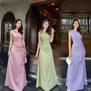 ชุดออกงาน เดรสไปงาน มาเพิ่ม 18 เย็นค่า มีสีฟ้า ฟ้าคราม ม่วง ครีม เขียว ชมพู MAYA G121แถมเข็มกลัดดอกไม้1ดอก