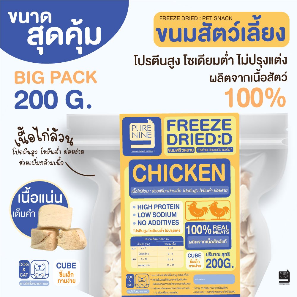 Freeze Dried ❛200กรัม❜ ขนมฟรีชดราย (อกไก่) ผลิตจากเนื้อสัตว์100% ไม่เค็ม ไม่แต่งกลิ่น ไม่แต่งสี