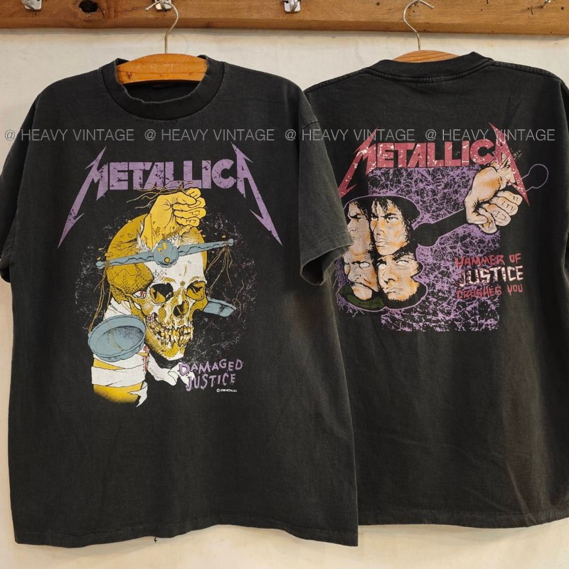 METALLICA DAMAGED JUSTICE ©1988 งานฟอกสีเฟด เสื้อวง เสื้อวินเทจ ทัวร์ วงเมทาริก้า heavy vintage shir