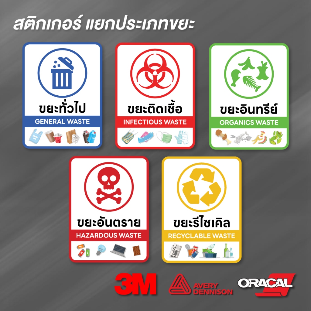 (N110) สติกเกอร์แยกขยะ ขยะทั่วไป ขยะติดเชื้อ สติกเกอร์ PVC 3M กันน้ำ สำหรับติดถังขยะต่างๆ งานพิมพ์คุณภาพสูง