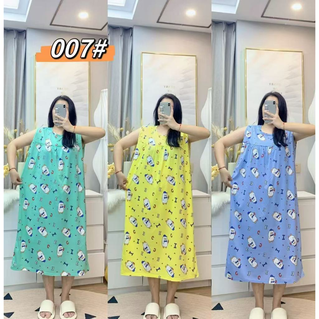 ชุดนอนผู้หญิง กระโปรงแขนกุด ไซส์ใหญ่ อก52 ผ้ามีความยืดหยุ่นและสวมใส่สบาย