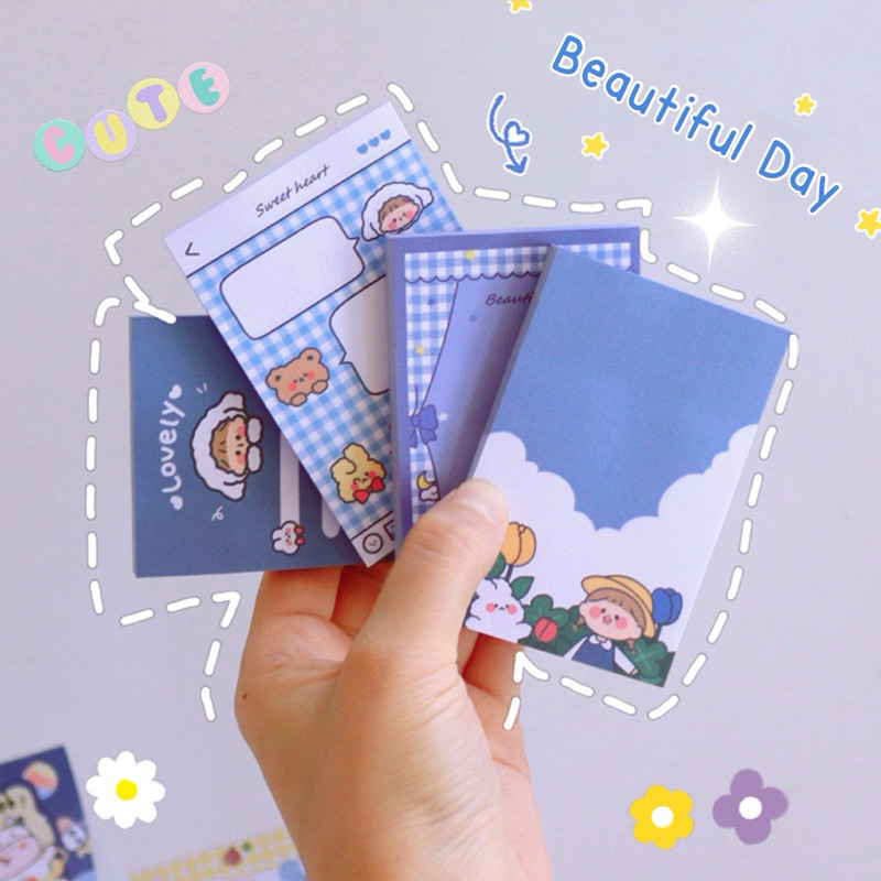 <พร้อมส่ง> โน๊ตกาว 80แผ่น 🎀 Beautiful Day☁️ ลายการ์ตูน 6ลาย เครื่องเขียน กระดาษโน๊ต กระดาษจด Memo สมุดโน๊ต