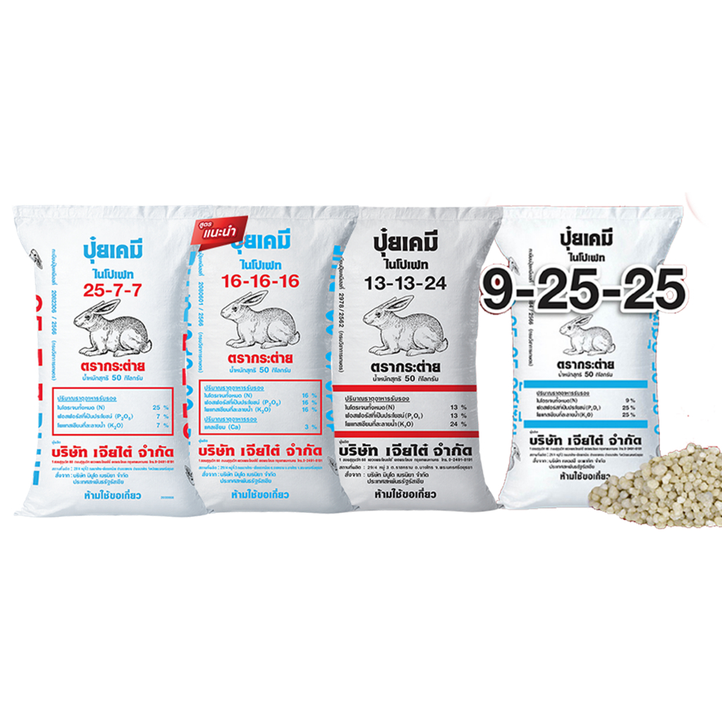 (ของแท้100%) ปุ๋ยตรากระต่าย สูตร25-7-7บลู, 16-16-16บลู, 13-13-24บลู, 9-25-25 แบ่งขาย 1 กก.