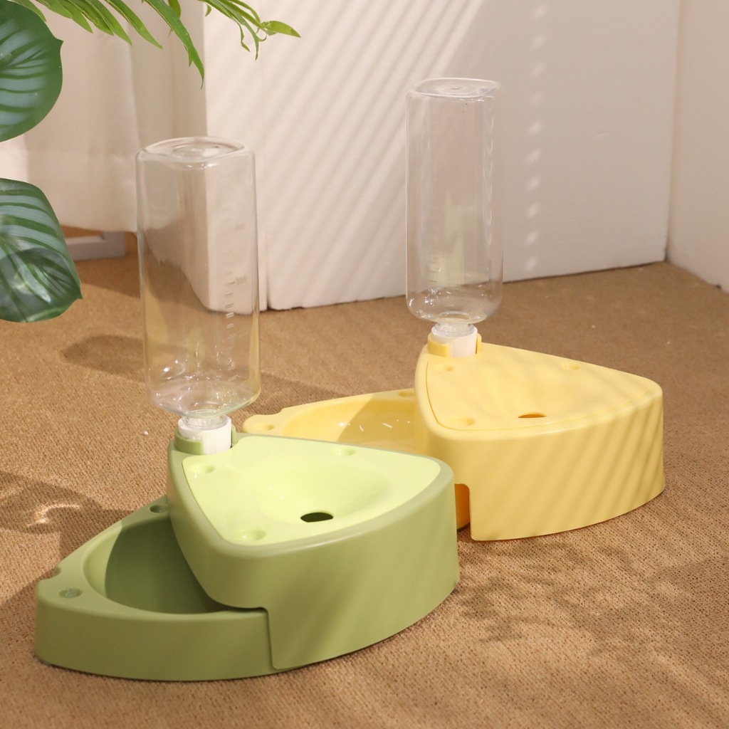 MJ_SHOP - ชามที่ให้อาหารพร้อมน้ำ รูปทรงชีส