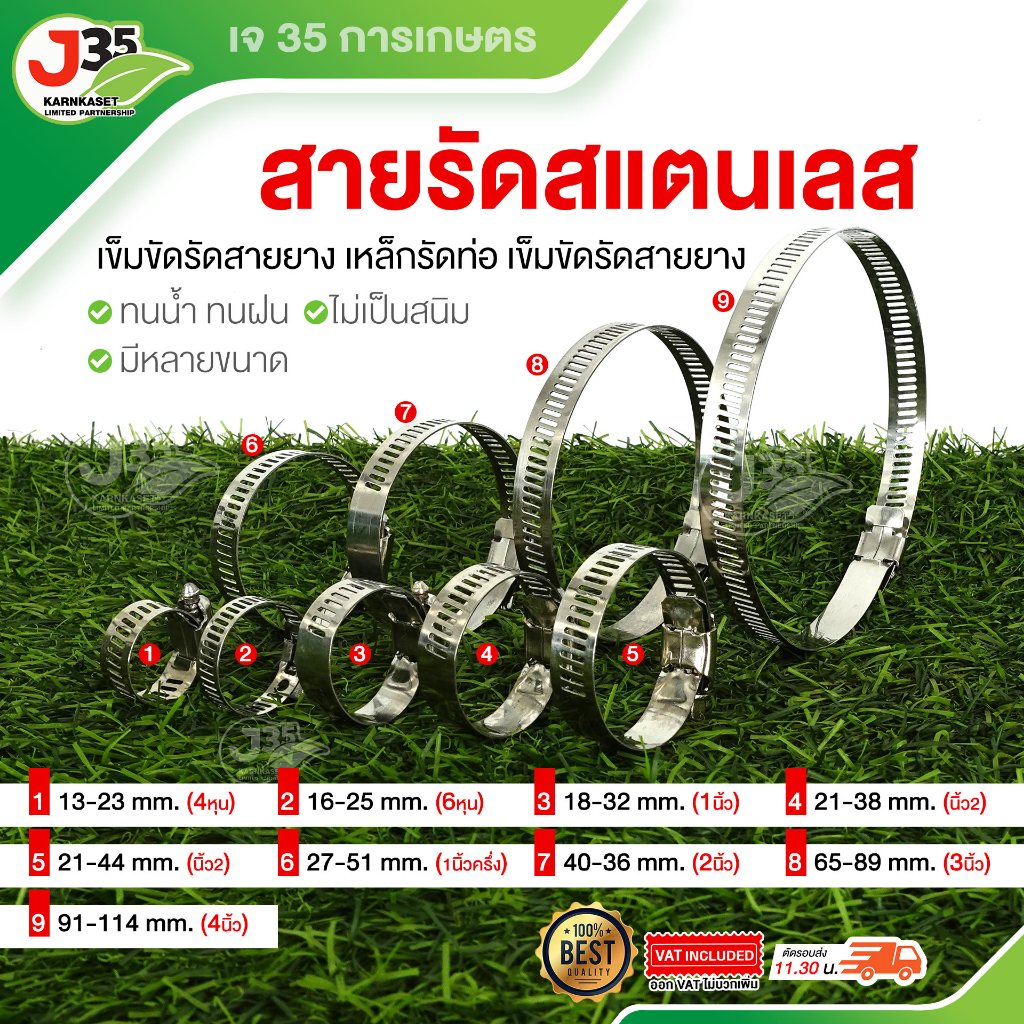 (1ตัว) สายรัดสแตนเลส 13-114mm. เข็มขัดรัดท่อ  ห่วงสแตนเลส เข็มขัดสายแก๊สลวด เข็มขัดรัดท่อ