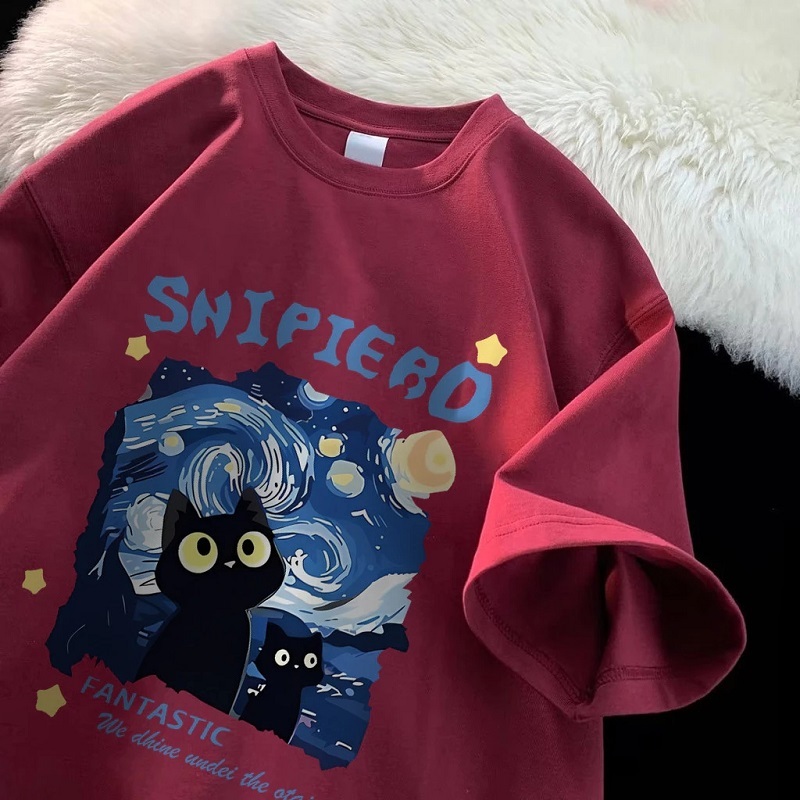 Top.street เสื้อยืด SNIPIERD CAT t shirt oversize หญิง ใส่สบาย cotton100% แฟชั่น วินเทจ เสื้อยืดสีดำ ผู้ชาย เสื้อ 3XL