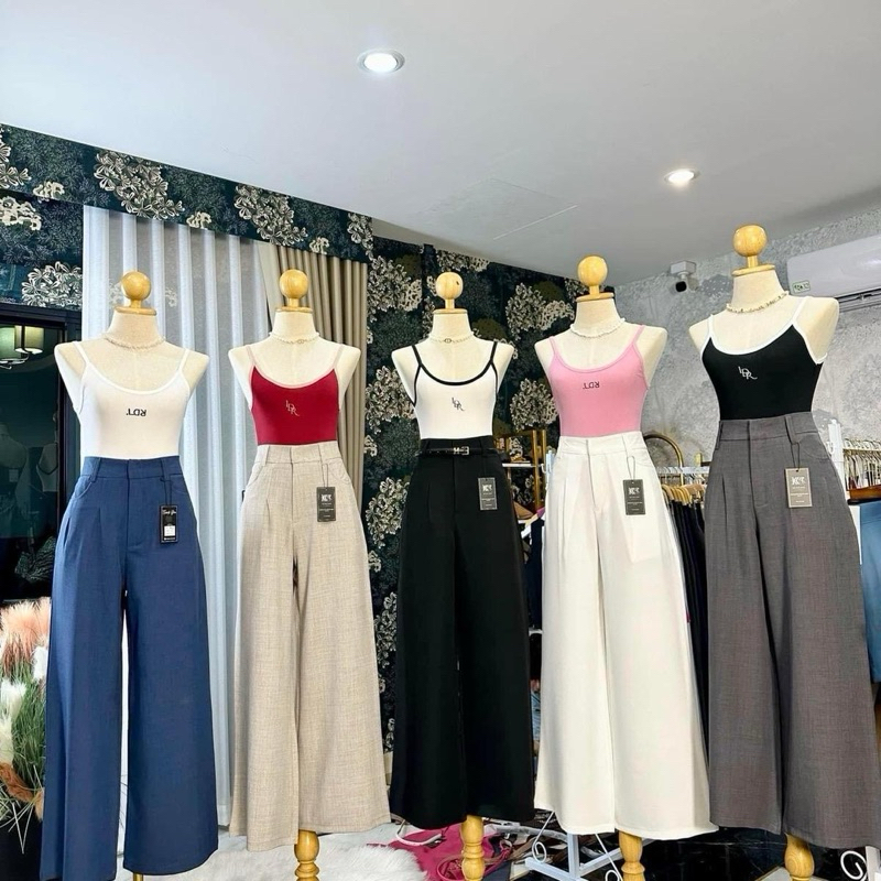 [ ง ] ขากระบอกใหญ่ทรงกระเป๋าโค้ง ผ้าสโนว์ ความยาว 40-41 นิ้ว Women กางเกง ผู้หญิง Pants เสื้อผ้า Clothing