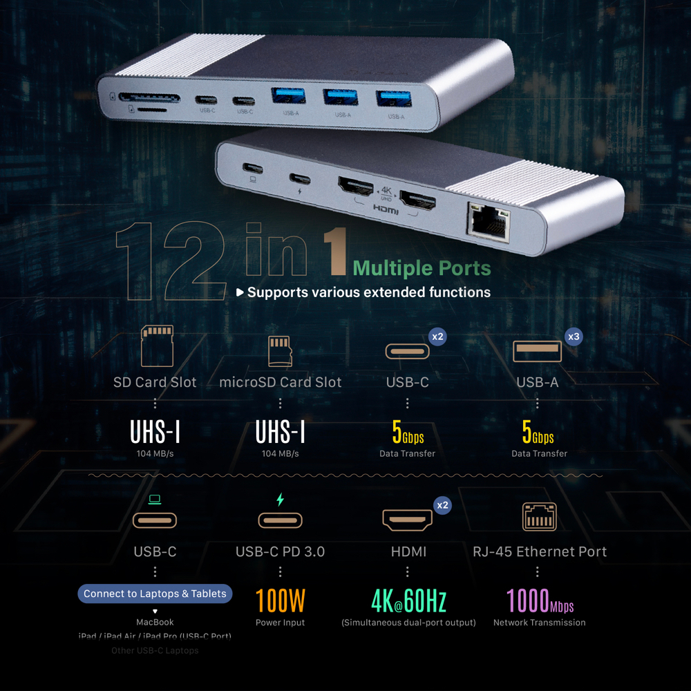 ตัวแปลง ADAM elements CASA HUB Pro S USB-C 12-in-1 Multi-Function Hub - ฮับมัลติฟังก์ชั่น อุปกรณ์ต่อพ่วงเสริม