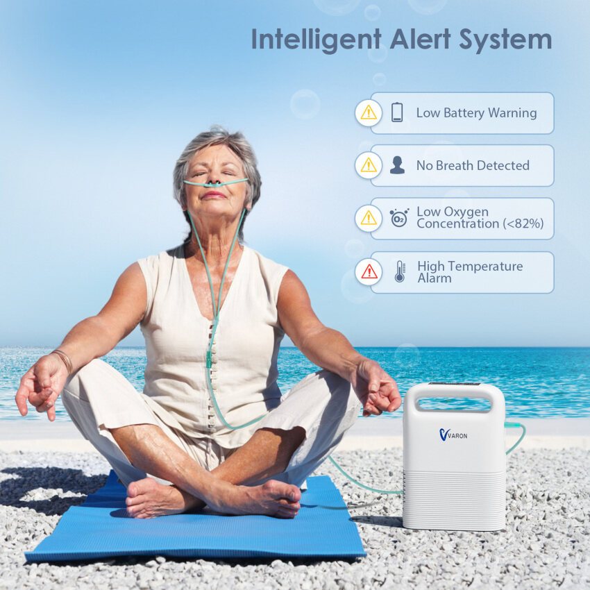 VARON 93%±3%Oxygen Concentrator with Battery Adjustable 1-5 Files Oxygen Device for Home Oxygen Conc