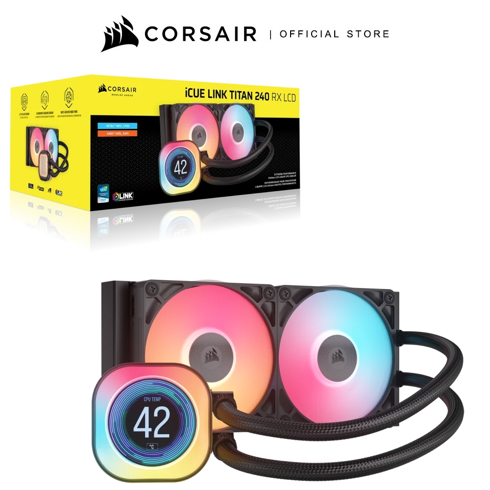 CORSAIR iCUE LINK TITAN 240 RX LCD 240MM RGB LIQUID CPU COOLER, BLACK : CW-9061022-WW
