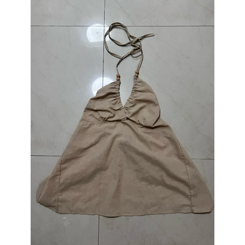 lama.clubb เสื้อสายเดี่ยวผ้าฝ้ายผูกคอลูกปัด