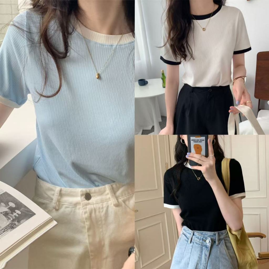 เสื้อยืดครอปคอกลมแขนสั้น แฟชั่น สไตล์มินิมอล ผ้านิ่มมาก 3สี สวมใส่สบาย ราคาถูก พร้อมส่ง