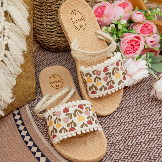 Vpada_sandals_VP-E33 Embroidery  Collection รองเท้าแตะชายหาดแบน รองเท้าแตะแฟชั่น