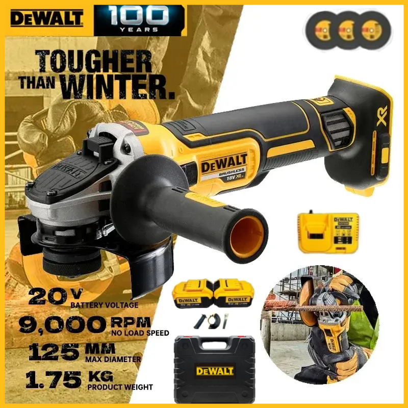 DEWALT เครื่องเจียร์ไร้สาย 4 นิ้ว 20V 9000r Brushless เครื่องเจียร์ เครื่องบดมุมไฟฟ้าลิเธียมเครื่องตัดแบบไม่มีแปรงแบบชาร