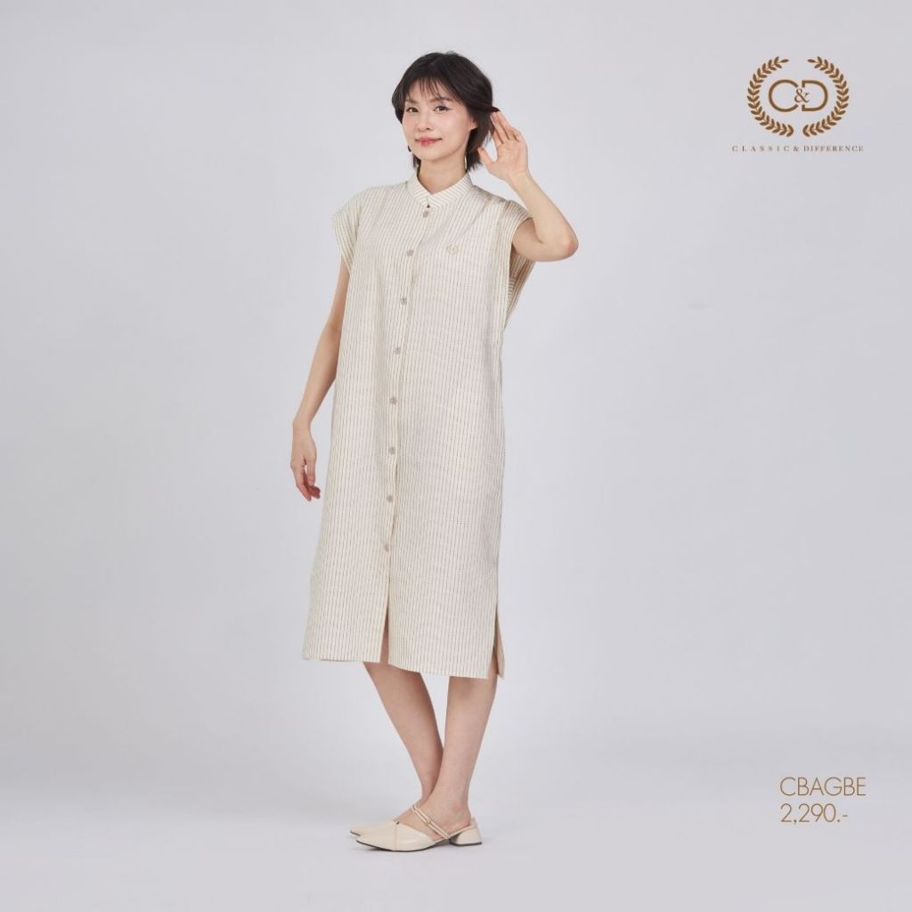C&D เดรส Minimal Beige คอตั้ง แขนล้ำ สีเบจ CBAGBE