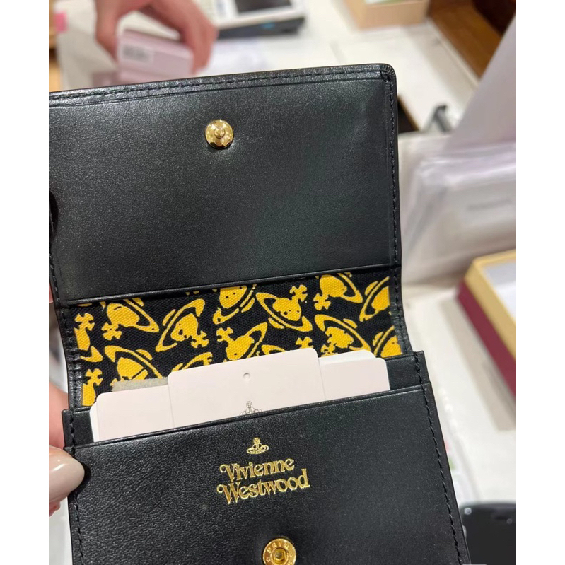 Vivienne Westwood หนังวัวอ่อนใหม่มินิกระเป๋าสตางค์ดาวเสาร์กระเป๋าใส่บัตรกระเป๋าสตางค์ของขวัญสำหรับใช้ส่วนตัว