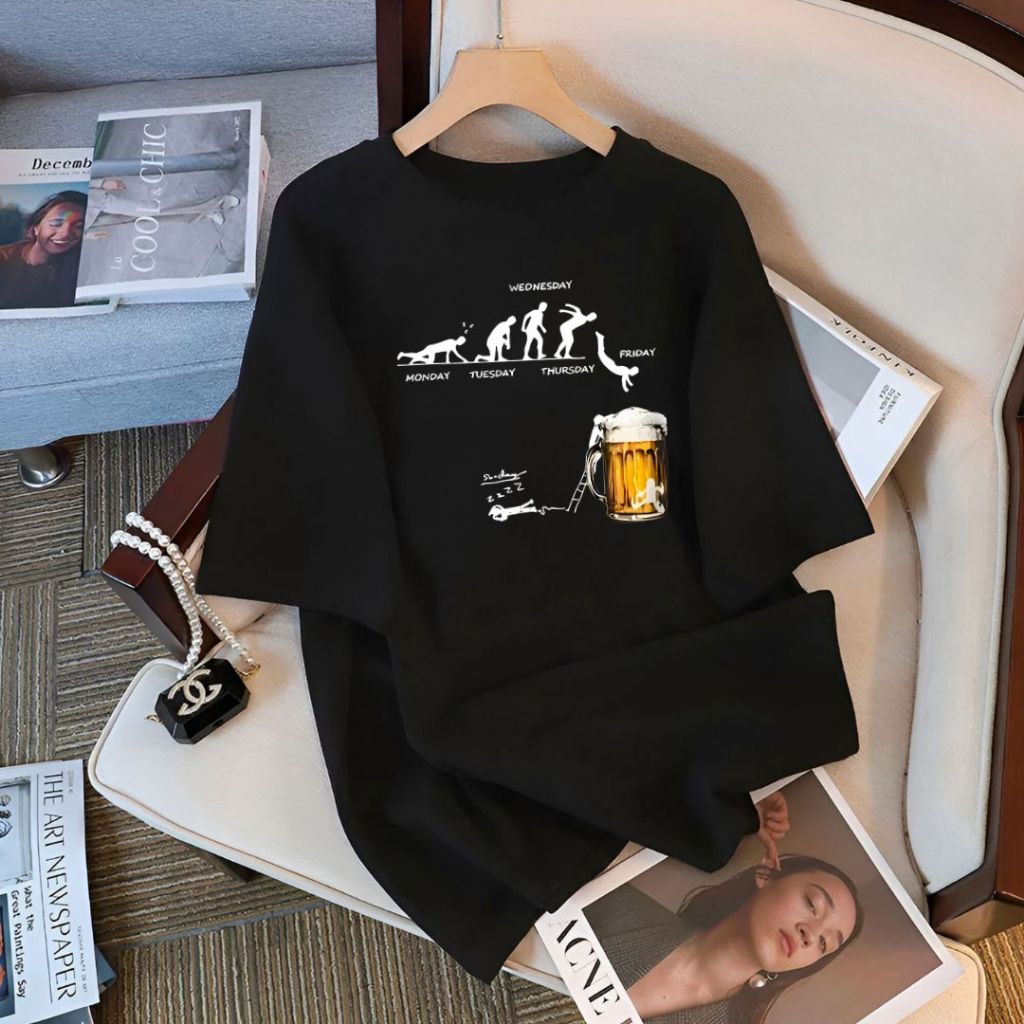 TeeTwoOneวินเทจ beerพิมพ์ลาย เสื้อวินเทจ "Slightly tipsy moments" เรียบง่ายและมีสไตล์ COTTON 100% ผ้าฝ้ายใส่สบาย unisex