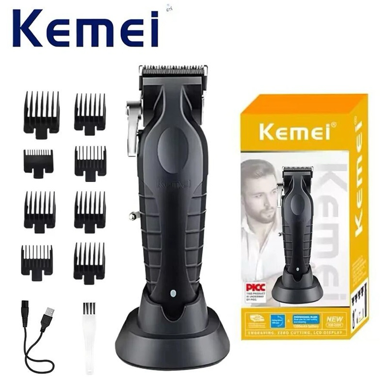 ใหม่ ปัตตาเลี่ยนไร้สาย Kemei KM-2296 มาพร้อมแท่นชาร์จ ดีไซน์สวย(สีดำ) ฟันมาตราฐาน เครื่องแรง ฟันคม เสียงเบา ตัดนิ่ม
