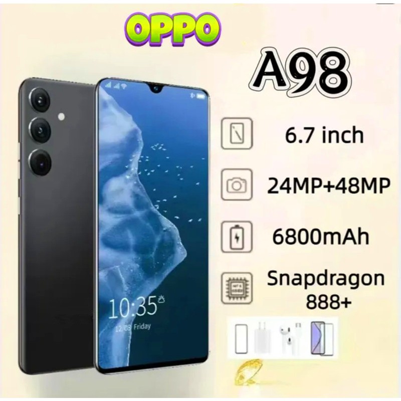 ขายร้อน0PP0 A98 5Gสมาร์ทโฟน6.7นิ้วรองรับ2 Sim12GB + 512GBสมาร์ทโฟนโทรศัพท์Android 24MP + 48MP Gaming
