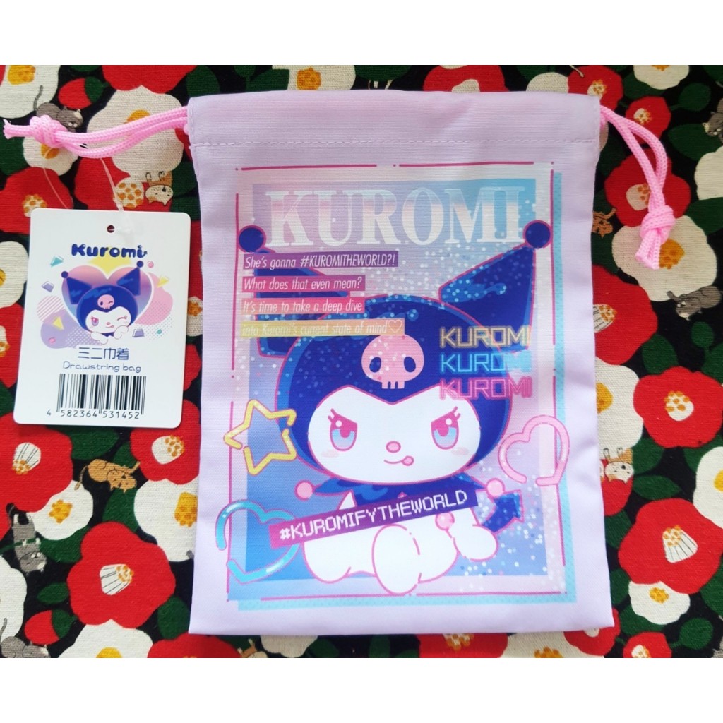Sanrio Kuromi กระเป๋าหูรูด ถุงผ้าหูรูด คุโรมิ ของแท้จากญี่ปุ่น  รวม ซานริโอ้ แบดแบด คิตตี้ เคโระ โปเชโกะ ฮังเกียวด้ง