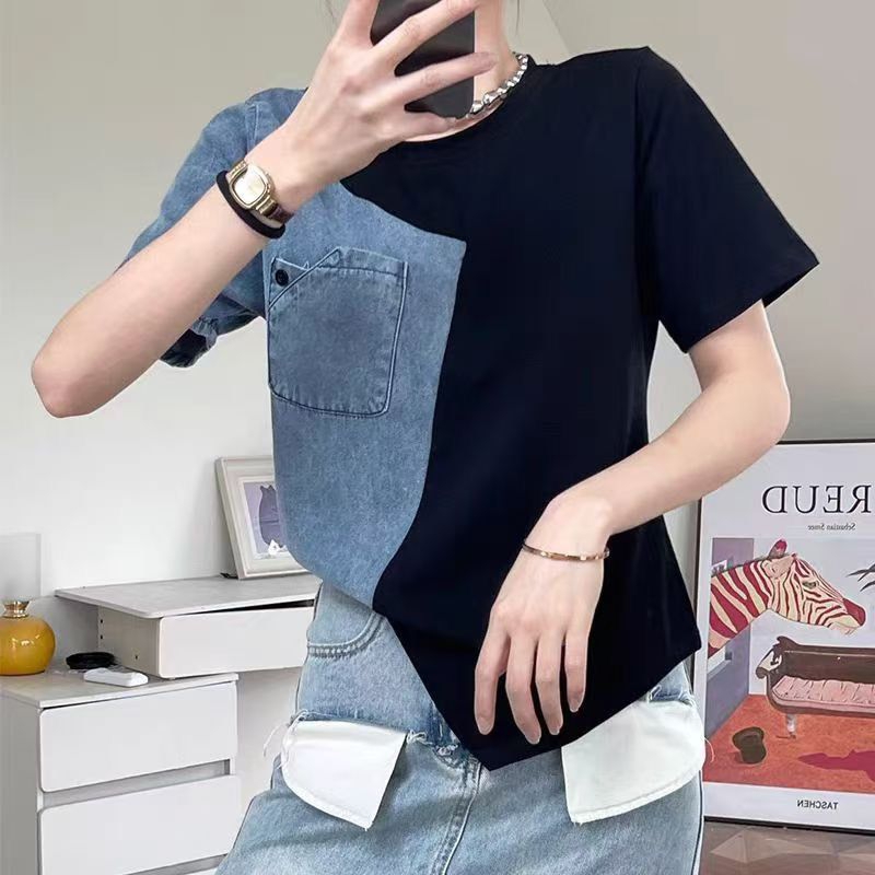 เสื้อยีนส์คอกลมทูโทนชายเสื้อเก๋