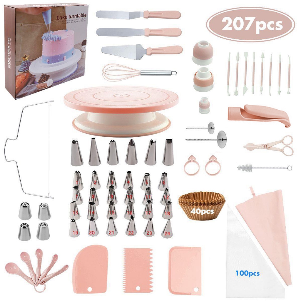 พร้อมส่ง ชุดเบเกอรี่ครบชุด 207 ชิ้น มีดตัดครีมเค้กเกรดอาหาร หัวบีบครีม เครื่องมือDIYเค้ก สำหรับบ้านมือใหม่