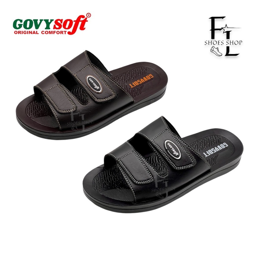 Govysoft PU รุ่น 6018 ဖိနပ် ယောက်ကျား  ခြေညှပ်ဖိနပ် ဖိနပ်အထူboy ဖိနပ်ထိုင်း รองเท้าแตะ รองเท้าแตะแบบสวม รองเท้าผู้ชาย