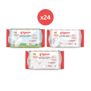 [ยกลัง 24แพค] Pigeon พีเจ้น เบบี้ไวพส์ คาโมมายล์ ผ้าหนานุ่ม 60ชิ้น