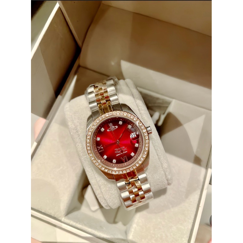 🇹🇭 พร้อมส่งในไทย 🪐 นาฬิกาข้อมือ Vivienne Westwood Fenchurch แดงเชอรี่ล้อมเพชร ของแท้ 💯