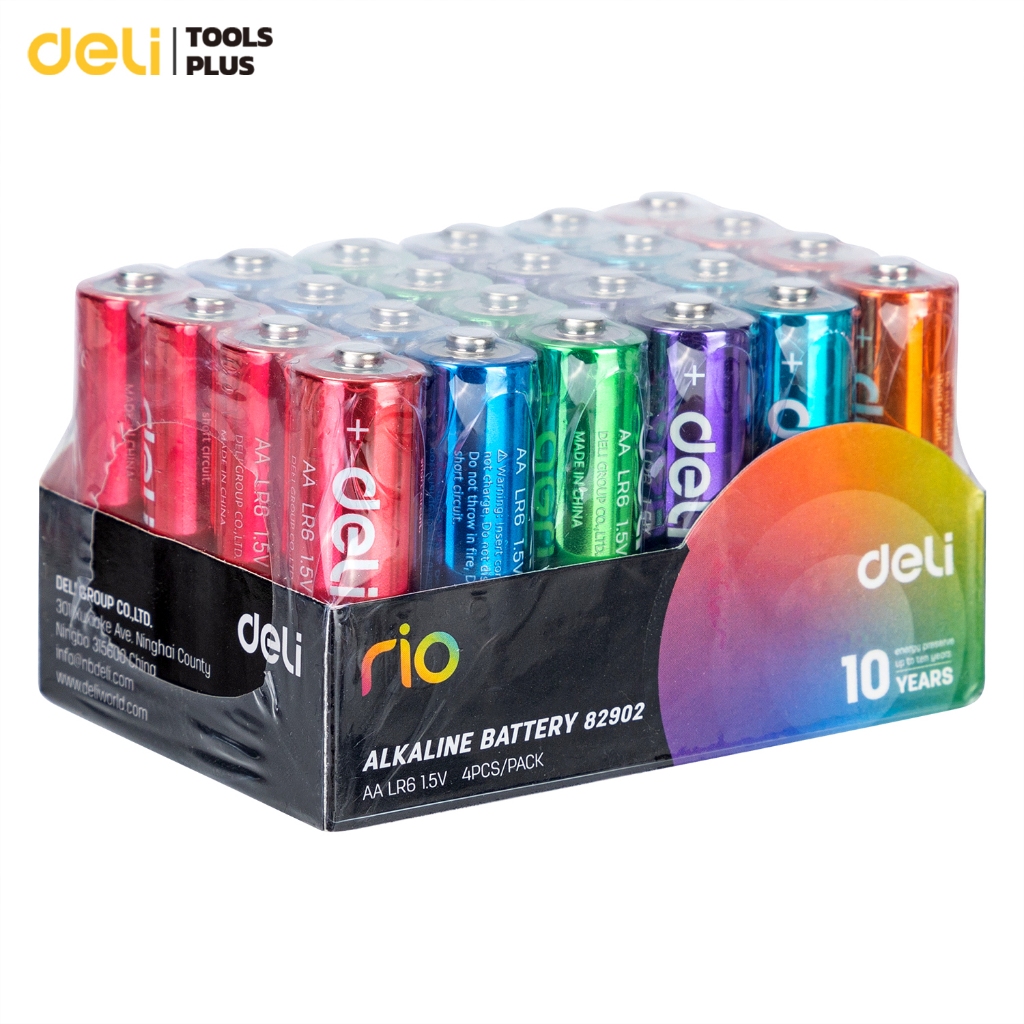 Deli ถ่านอัลคาไลน์ AA ถ่านไฟฉายอัลคาไลน์ AAA  24ก้อน สีรุ้ง ถ่าน 1.5V ของแท้ Alkaline Battery