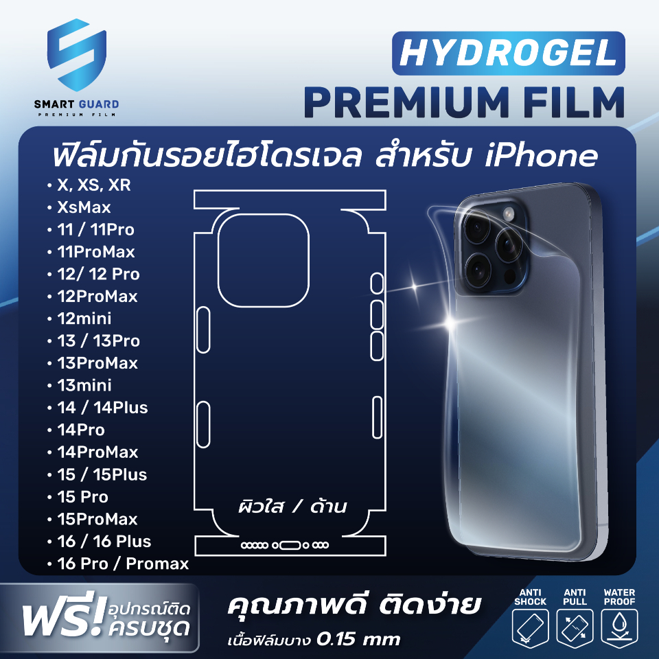 [ไม่เจาะโลโก้] Hydrogel TPU ฟิล์มไฮโดรเจล ฟิล์มหลังและขอบข้างรอบเครื่อง ฟิล์มไฮโดรเจล รอบเครื่อง  iPhone 15 14 13