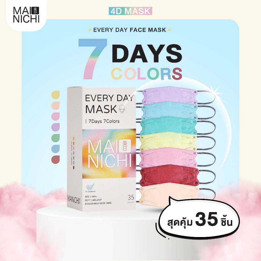 MAINICHI-ไมนิจิ หน้ากากอนามัย KF94 (3 LYR) Medical Mask รุ่น 7 Days (35 ชิ้น/ซอง)