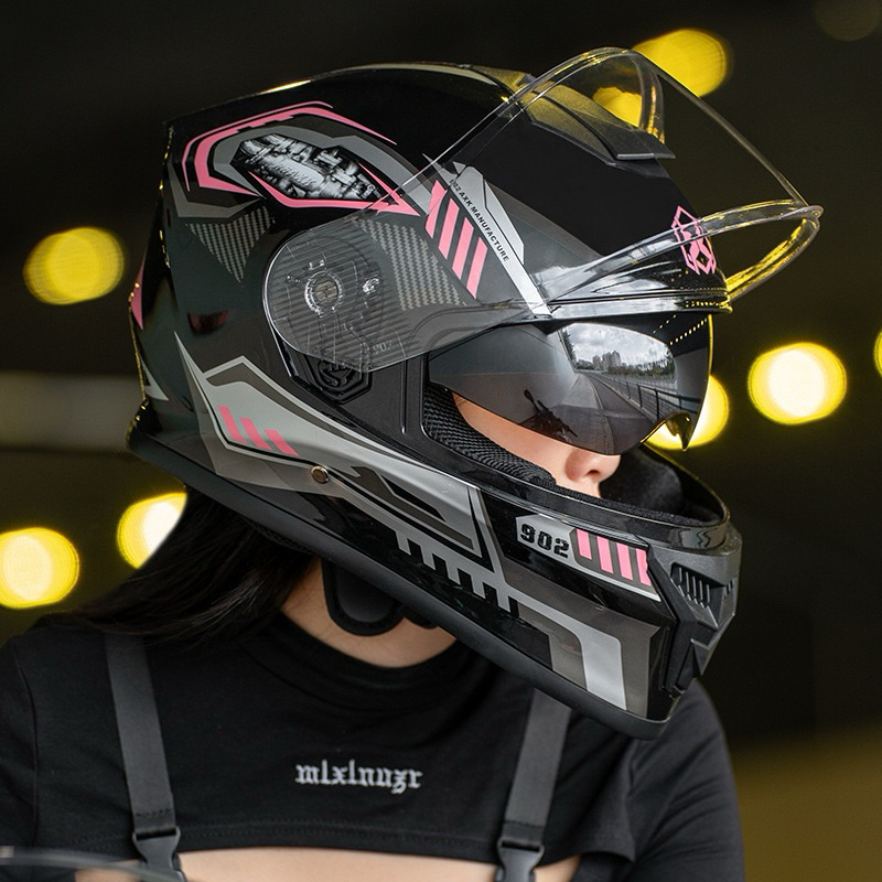902JN หมวกกันน๊อคเต็มใบ ออกแบบกระจก 2ชั้น กันแสงสะท้อน รถจักรยานยนต์ Motorcycle helmet