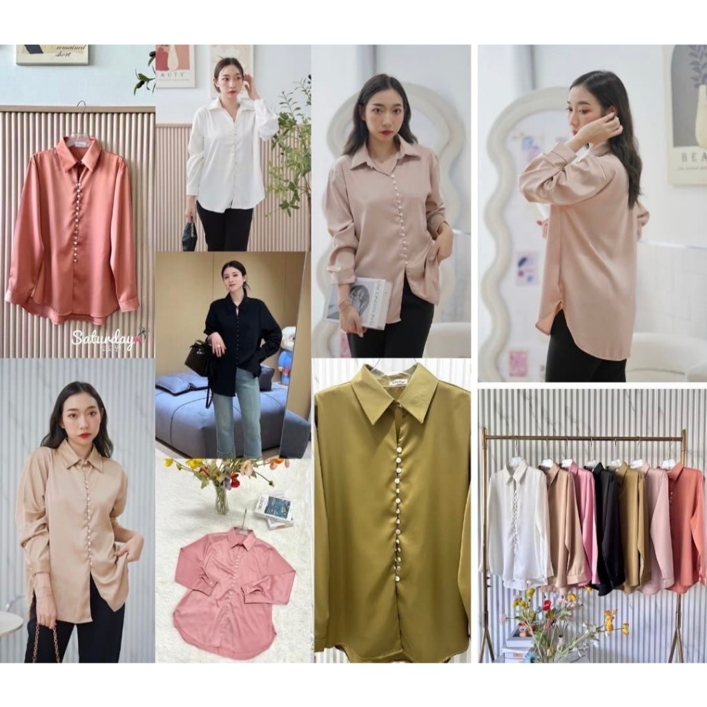 ป้าย Saturday เสื้อเชิ้ตคอปกแต่งกระดุมเรียงผ้าซิลค์ซาติน อก 43 นิ้ว ยาว 25 นิ้ว