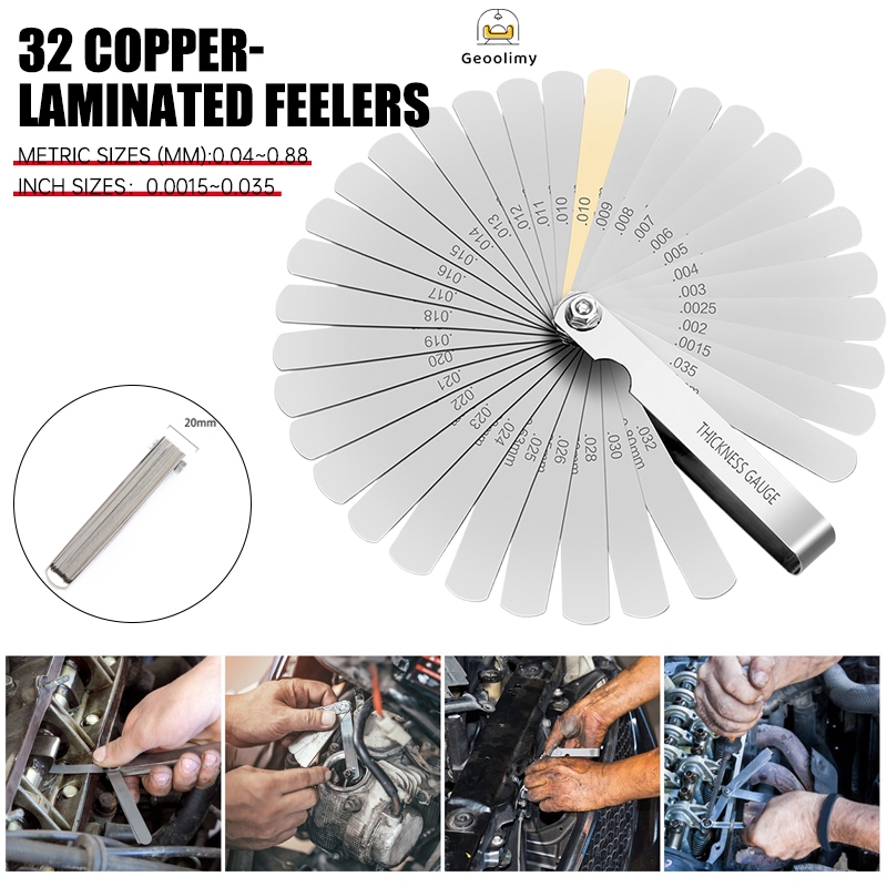 ฟิลเลอร์เกจ 32 ใบ สแตนเลส ตั้งวาล์ว วัดระยะลูกสูบ เกจ์วัดความหนา เกจ์วัดช่องว่าง วัดระยะห่างวาล์ว เครื่องวัดร่อง ✨Geoo