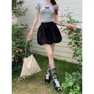 💗ส่งจากประเทศไทย💗กระโปรงทรงลูกโป่งสไตล์เรียบง่าย กางเกงขาสั้นกระโปรงบอลลูน มีซับในและมีกระเป๋า ขอบเอวยางยืด