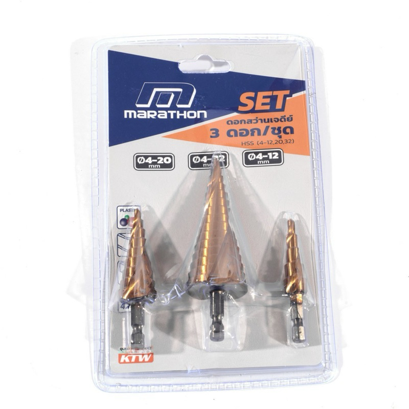 MARATHON ดอกสว่านเจดีย์สีทอง ขนาด 4-12, 20, 32 มม. แกน 6.35 มม.