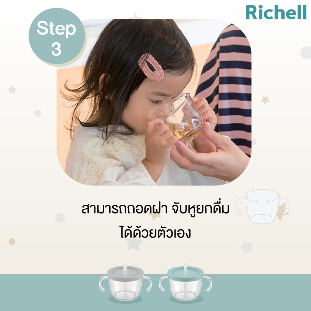 RICHELL ถ้วยฝึกดูด AQ Staw training mug Tritan พลาสติก รุ่น AXSTARS ขนาด 150ml. (6m+)