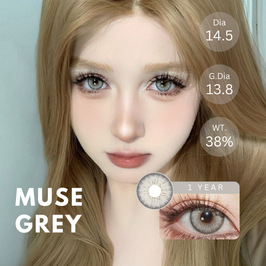 (ทักสอบถามสต็อกก่อนกดสั่ง) คอนแทคเลนส์ (รายปี) รุ่น Muse สี Grey | Dia 14.5 | 📦ค่าสายตา 0.00 จัดส่งภ