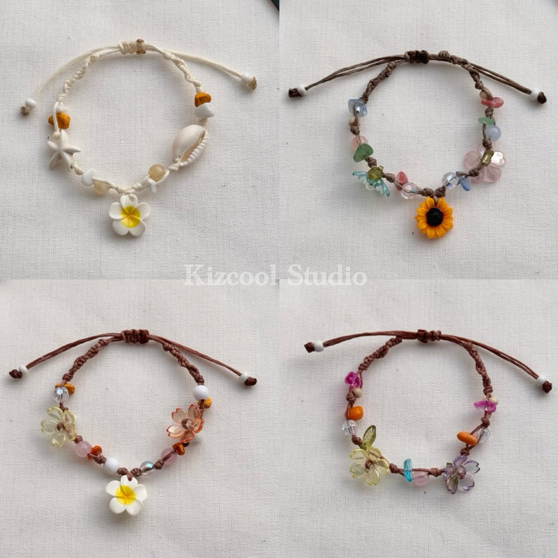 Kizcool Studio | สร้อยข้อมือดอกไม้ ทานตะวัน เดซี่ ลีลาวดี แนว วินเทจ แฟรี่ ฮิปปี้ กำไลเชือกถักหิน เก๋ๆ น่ารัก