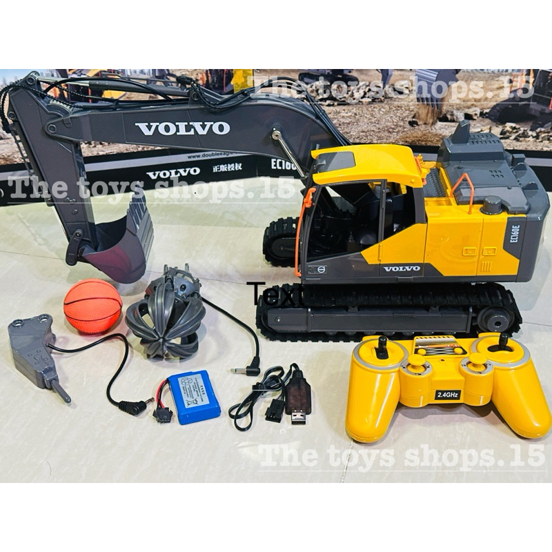 รถตักบังคับ แถมหัวสามหัว รถแม็คโครบังคับ Volvo 3หัว  3in1 บุ้งกี๋เป็นเหล็ก ตัวเจาะเป็นเหล็ก พร้อมเล่