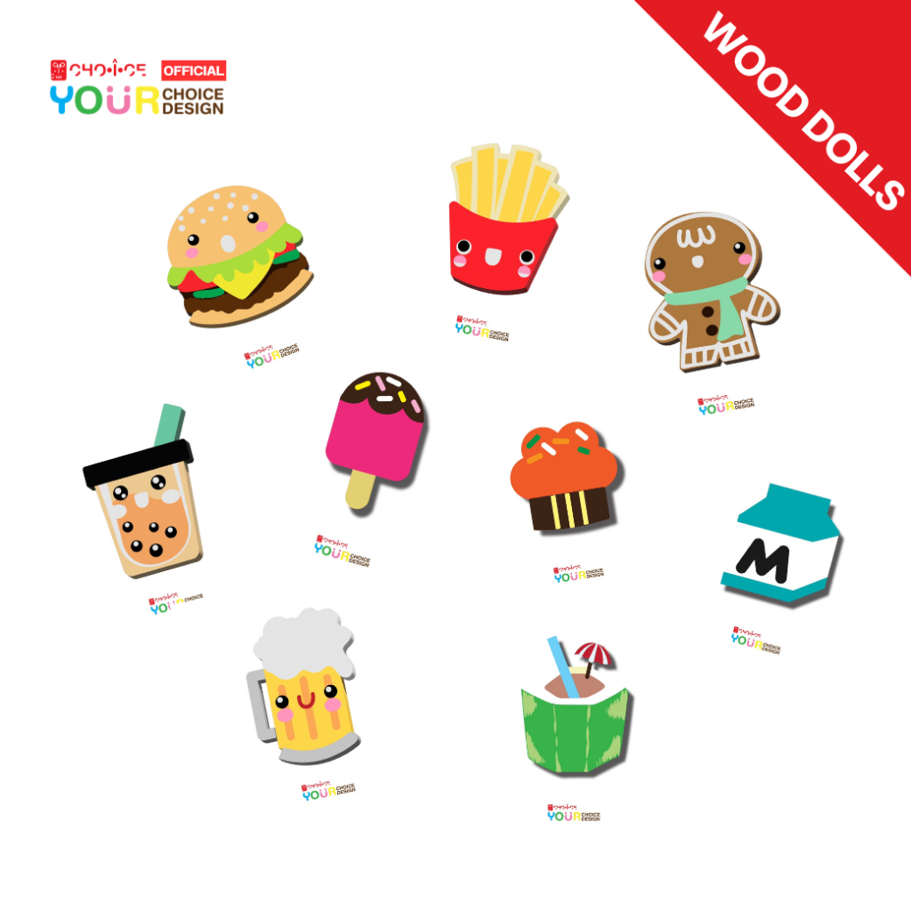 🍔 ตัวติดรองเท้า ตุ๊กตาไม้ Handmade CHO-I-CE หมวดอาหาร