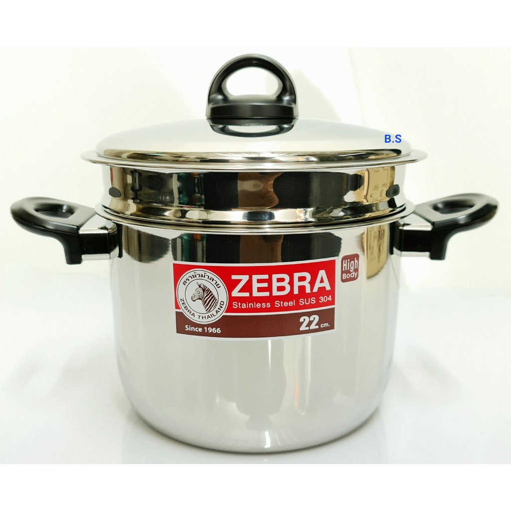 ZEBRA หม้อหุงต้มทรงสูงชั้นนึ่ง ขนาด 22 ซม. พร้อมชั้นนึ่ง ความจุ 5.5 ลิตร ตราหัวม้าลาย