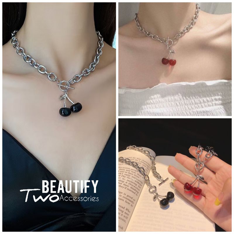 🍒สร้อยคอและสร้อยข้อมือเชอร์รี่สีดำสุด Cool ครบ Set 😎สาวๆสาย Dark ห้ามพลาด!!นะจ๊ะ😘