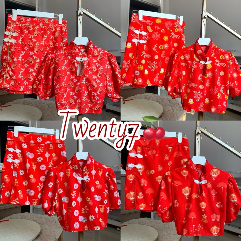•Twenty7• พร้อมส่ง!! ชุดตรุษจีน🍒ชุดเซตตรุษจีน กี่เพ้า ชุดกี่เพ้า ชุดเซต2ชิ้น ชุดสีแดง เหมาะสำหรับช่ว