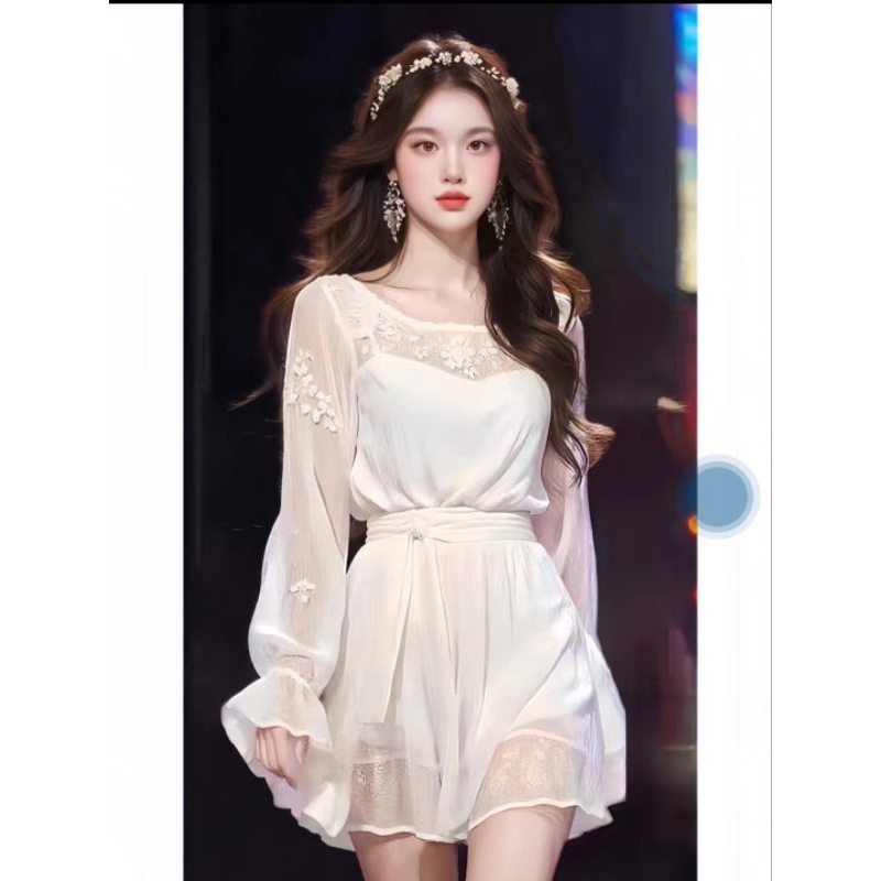 เดรสสั้น นำเข้าสไตล์เกาหลี น่ารัก แถมสายมัดเอว S-L