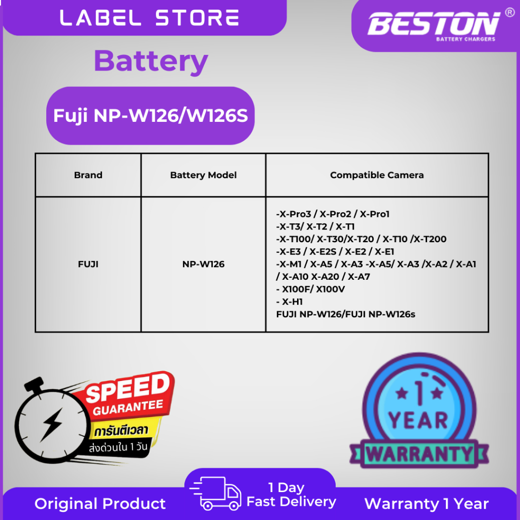 แบตกล้อง Fuji NP-W126+ แท่นชาร์จ(Type-C)  Fuji X-A7 X-A5 X-A3 X-A2 X-A10 X-E1 X-E2 X-E3 X-T10 X-T20